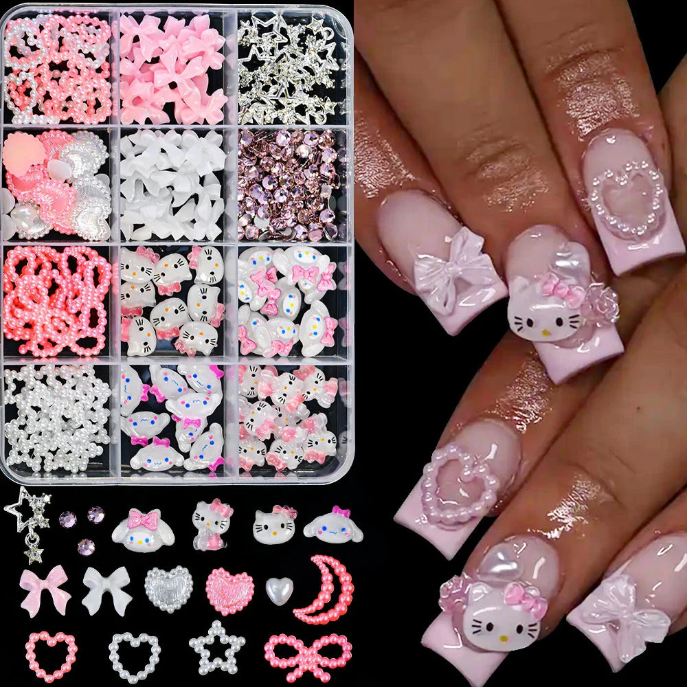 Kawaii Mixed Sanrio Y2k Nail Accessorie canvas Hello Kitty Pochacco Nail Rhinestone Gems Charms Manicure DlY Nail Parts for Girl