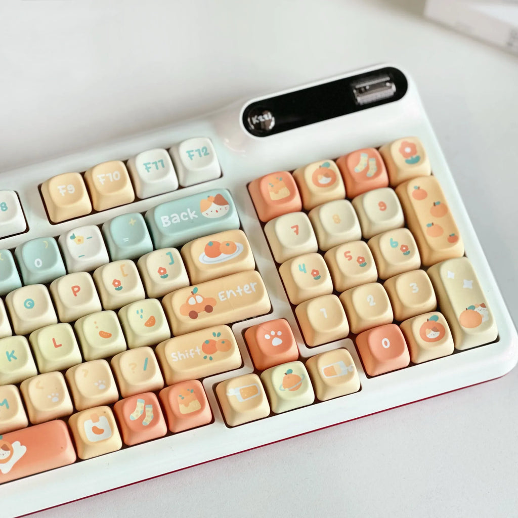 Orange Soda Keycap 131 Keys XOA Profile PBT Five-sided Heat Sublimation Customized Keycaps for Mechanical Keyboard Cute Key Caps