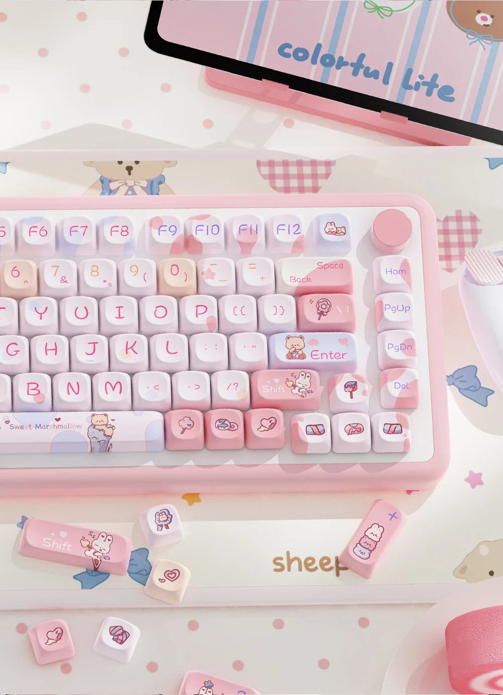 Sweet Cotton Candy Themed Keycaps 112/120key Mca Profile Pbt Thermal Sublimation Mechanical Keyboard Cartoon Pink Anime Keycaps