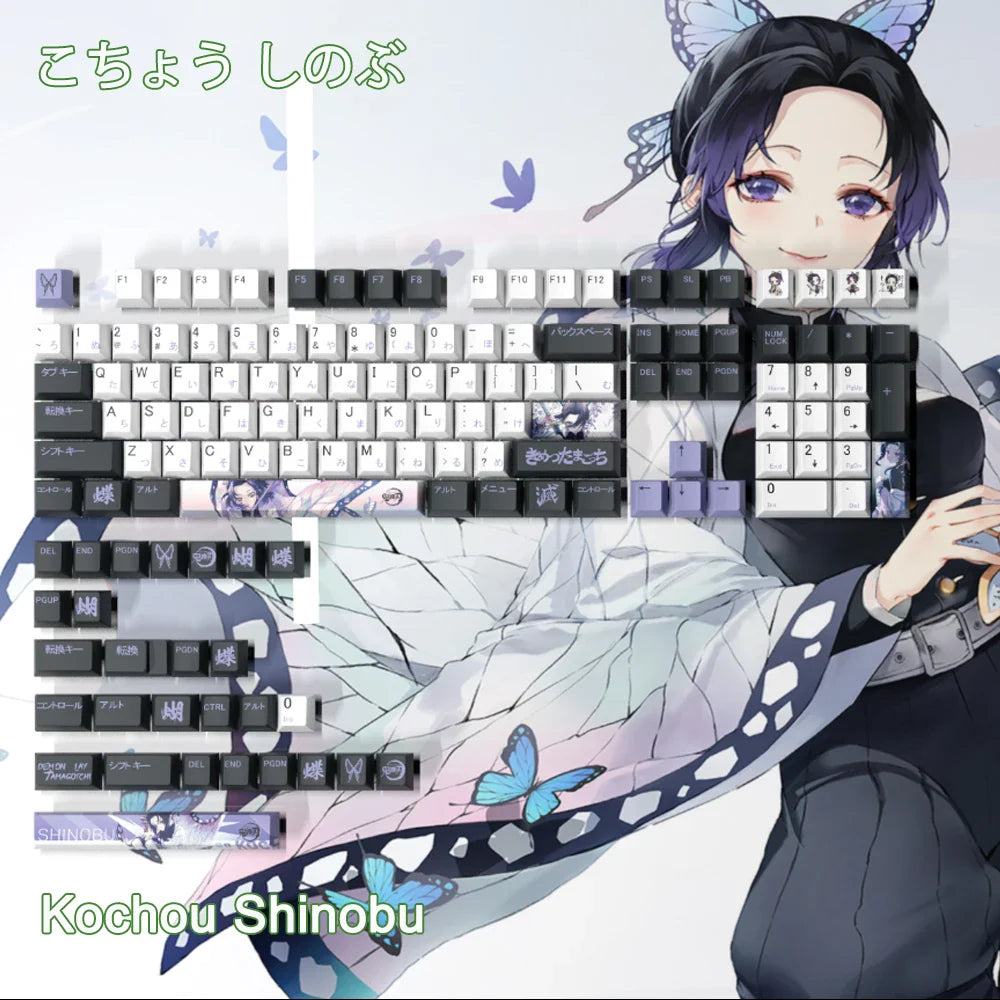 1 Set PBT Dye Sublimation Anime Keycaps Kochou Shinobu Theme Key Caps for Demon Slayer Cherry Profile Keycap Keyboard Decoration