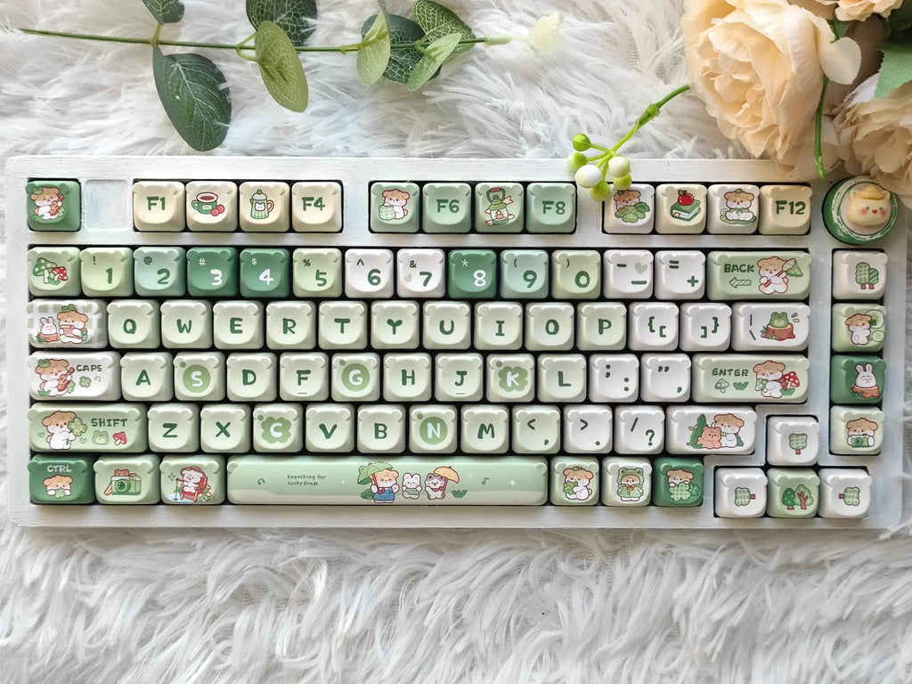 Cute Kawaii Bear Keycap EAO Pink Purple Expression Pbt For Diy Mechanical Keyboard Side Engraved Iso/Ansi Layout Cute Cat Keycap