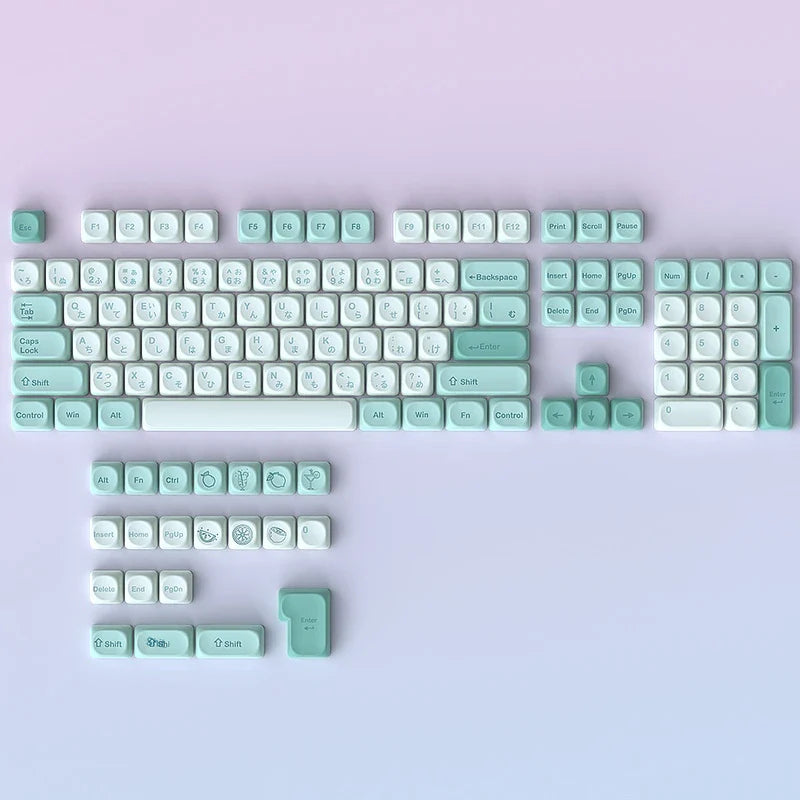 Keycap Mint Cool Cyan Series Moa Height 125 Pieces Full Set Pbt Material Color Blocked Mechanical Keyboard Thermal Sublimation ﻿