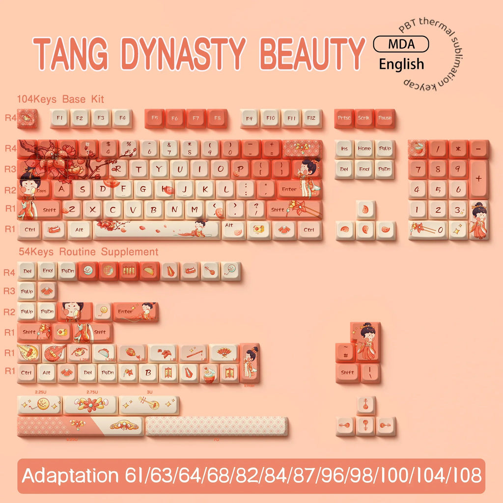 Original Theme Keycaps MDA Profile cute Anime PBT Keycap custom For Mechanical Keyboard with iso layout and 7U space bar