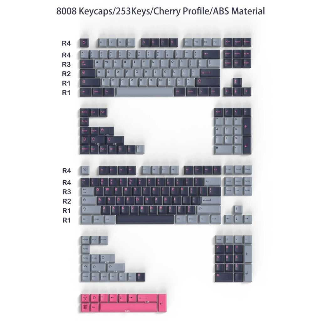 Cherry Profile 253 Keys Toxic Keycap Set Double Shot  Keycaps for Gateron MX Switches Mechanical Gamer Keyboard