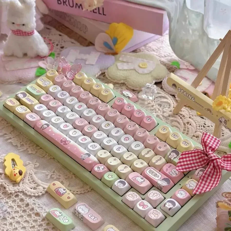 138 keys Customized SO keycap Kawaii gril Cute Pink Dye-Sub PBT For Diy Mechanical Keyboard MX Switch Cap Cute Keycap Alice/Ansi