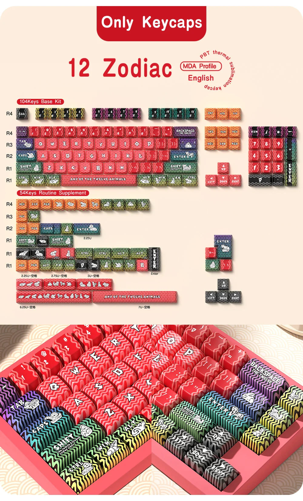 138/158 keys Original Theme Keycaps MDA Profile cute Anime PBT Keycap custom For Mechanical Keyboard with iso layout