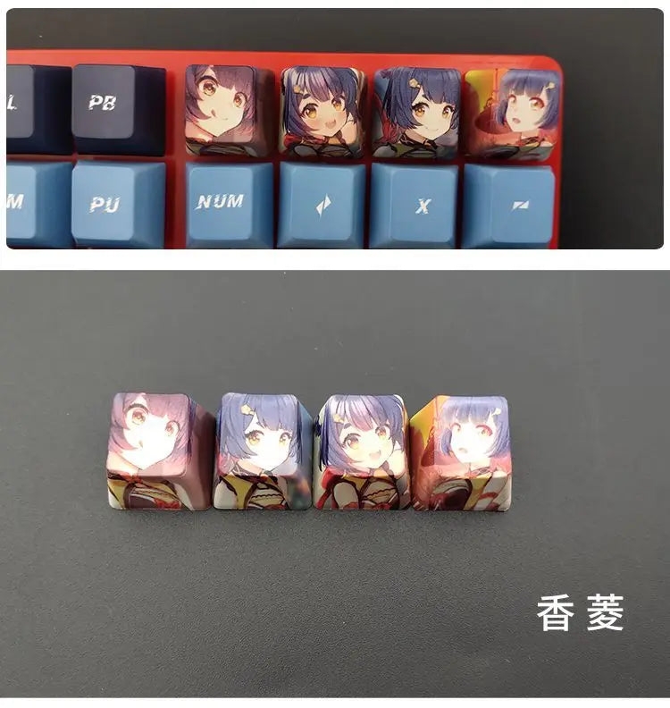 Cartoon Anime Genshin Impact Keycap zhongli Mechanical keyboard replacement key R4 PBT thermal sublimation Cherry OEM height