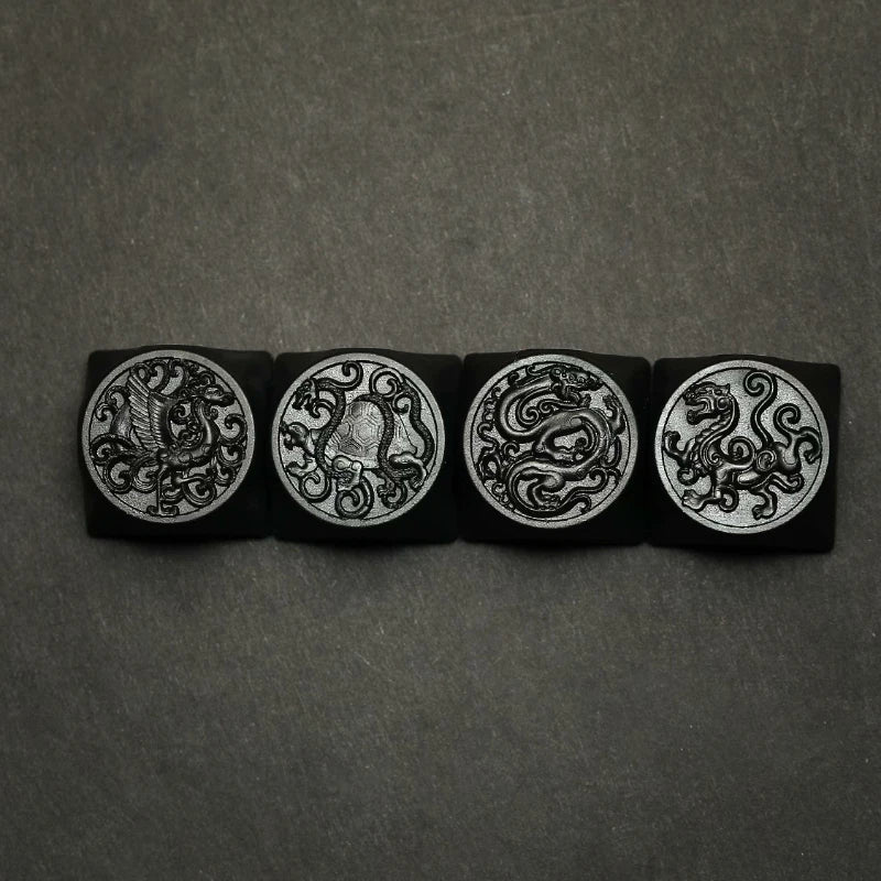 ECHOME Dark Jade Keycap The Four Symbol Theme Hand-carved Translucent Keyboard Cap Custom Artisan KeyCap for Mechanical Keyboard
