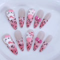 Sanrio Handmade French Press On Nails Hellokitty White Rose Cherry Girl Wearable Nail Tips Long Coffin Square Fake Nails Gift