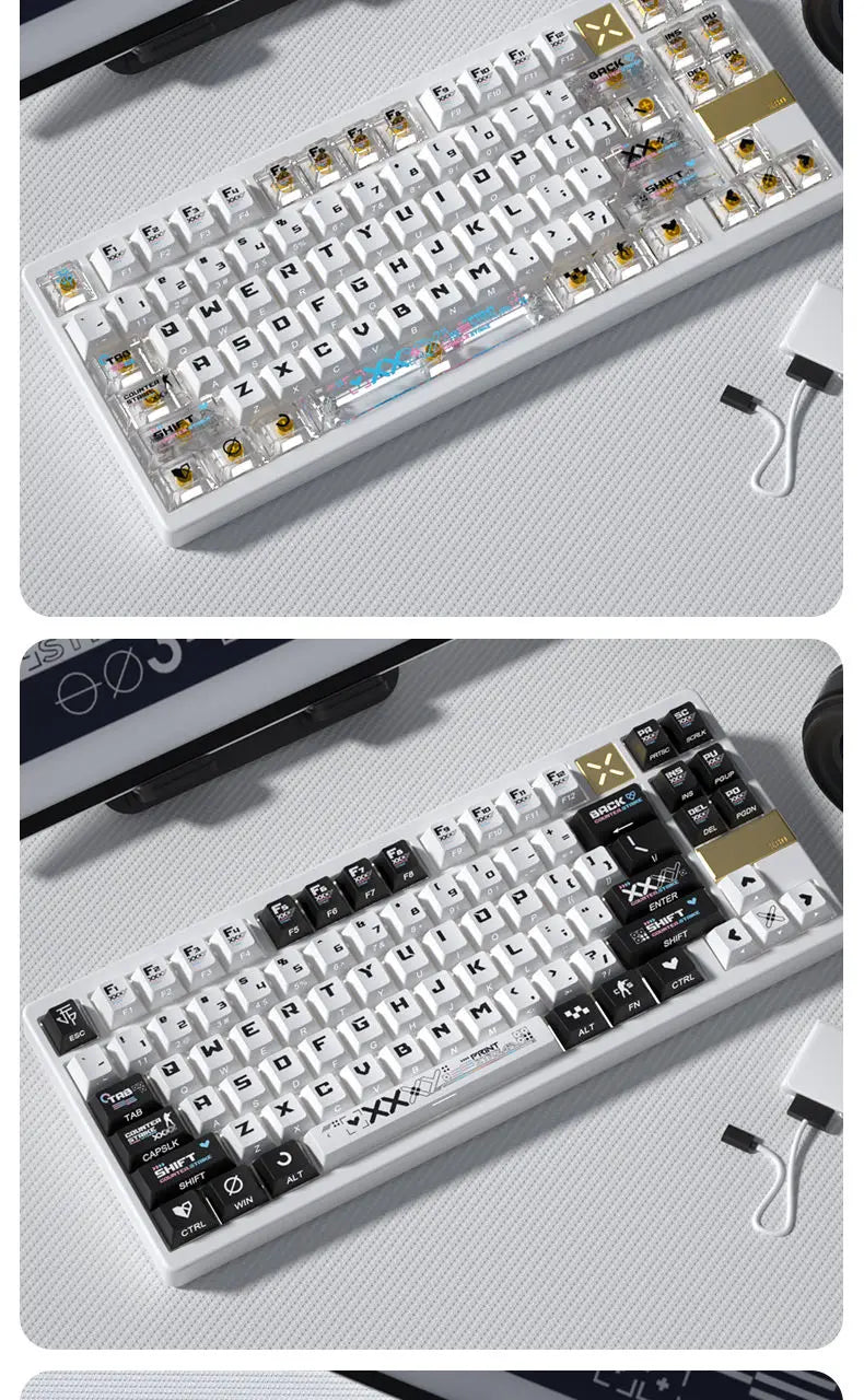 Black and White Double Color Matching Side Engraving Keycaps Set Sublimation Original Height Translucent Keycap Wooting Made68