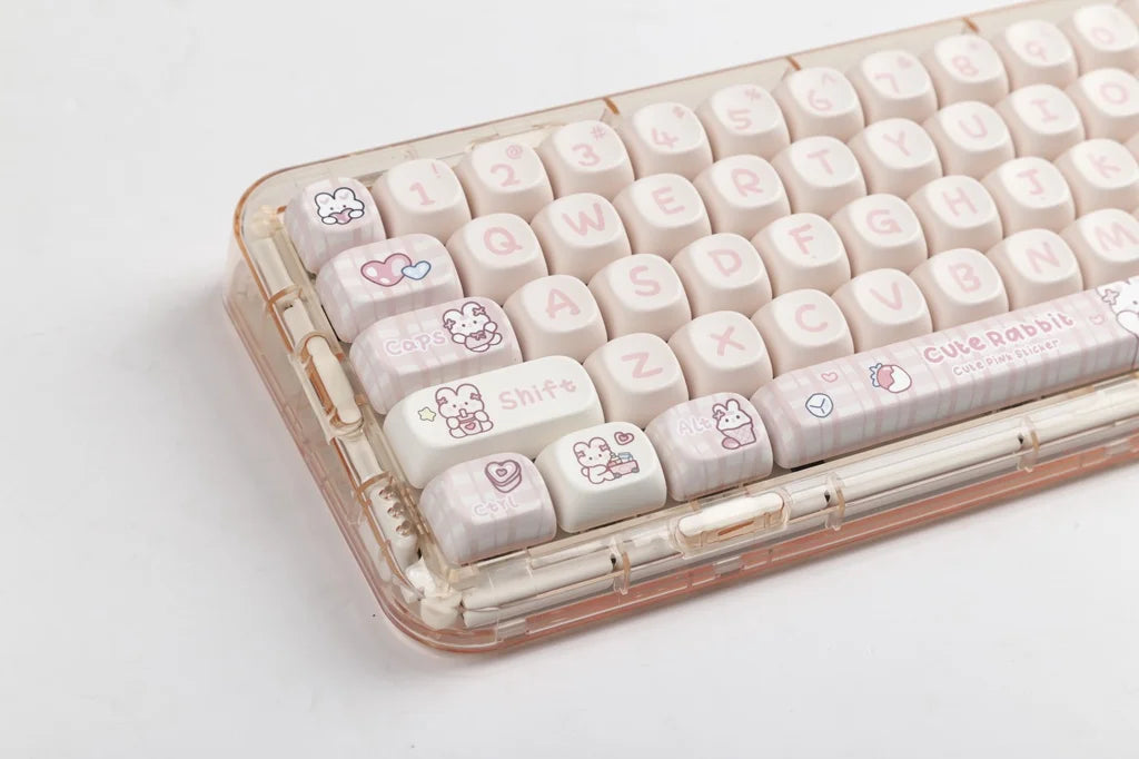 Mathew Tech Snack Bunny Keycap Pink Keycaps MOA Profile PBT Sublimation Mechanical Keyboard Keycaps Suitable for Girls To DIY