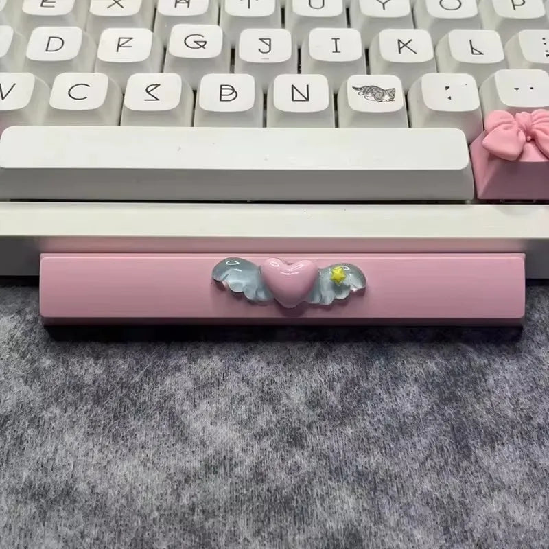 DIY Cute Wings Keycap 6.25u Spacebar Gaming Mechanical Keyboard Cross Axis Transparent Pink Bow Keycap