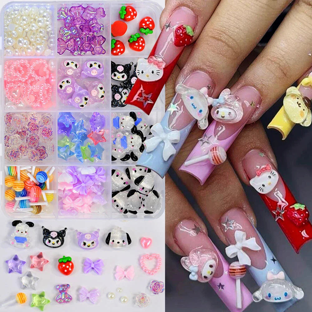 Kawaii Mixed Sanrio Y2k Nail Accessorie canvas Hello Kitty Pochacco Nail Rhinestone Gems Charms Manicure DlY Nail Parts for Girl