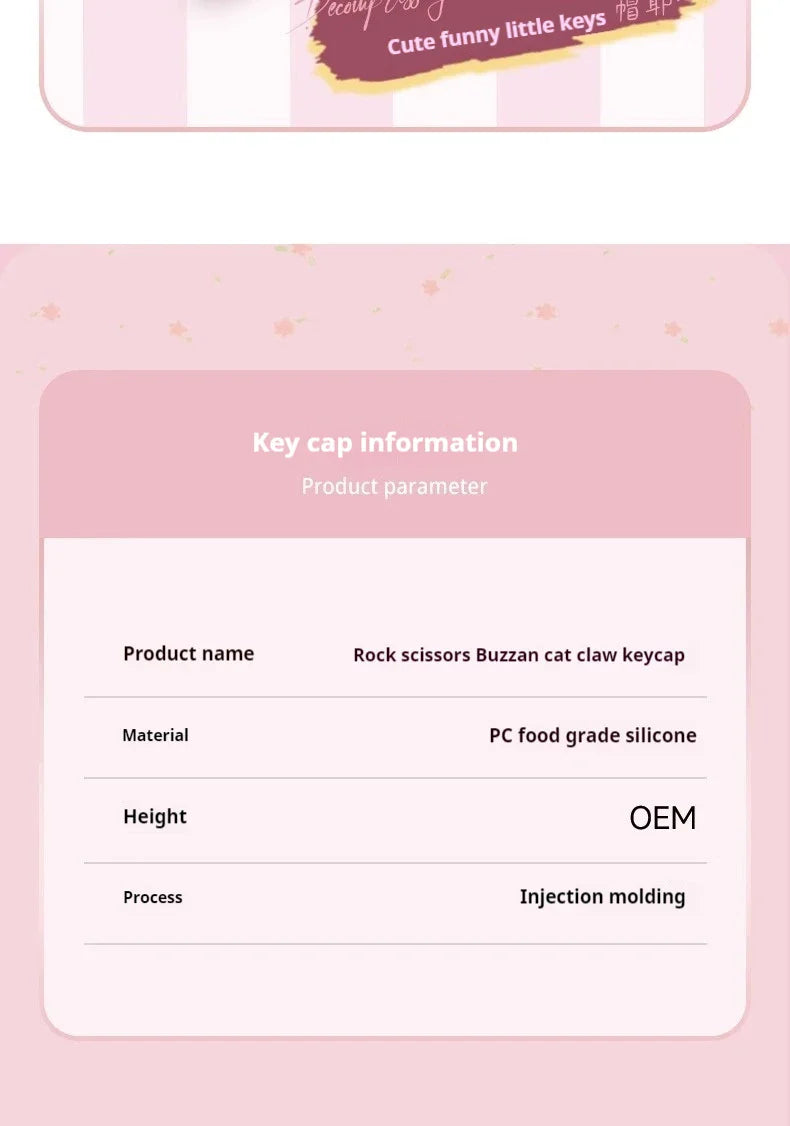 Mongseek Super Cute Cat Claw KeyCap Girl Powder Mechanical Keyboard Key Cap Soft Silicone Cross Shaft Universal Birthday Gifts