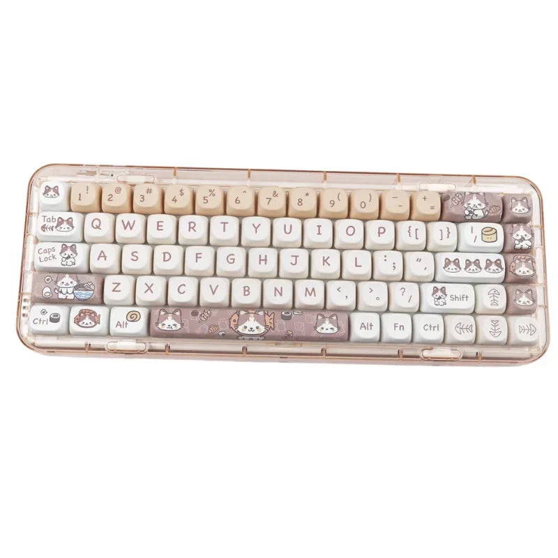 Cats Eat Japanese Food Keycaps Custom PBT MOA Profile Key Cap Cute Dye Sublimation Cartoon Anime Point Keycap Gaming Keyboard