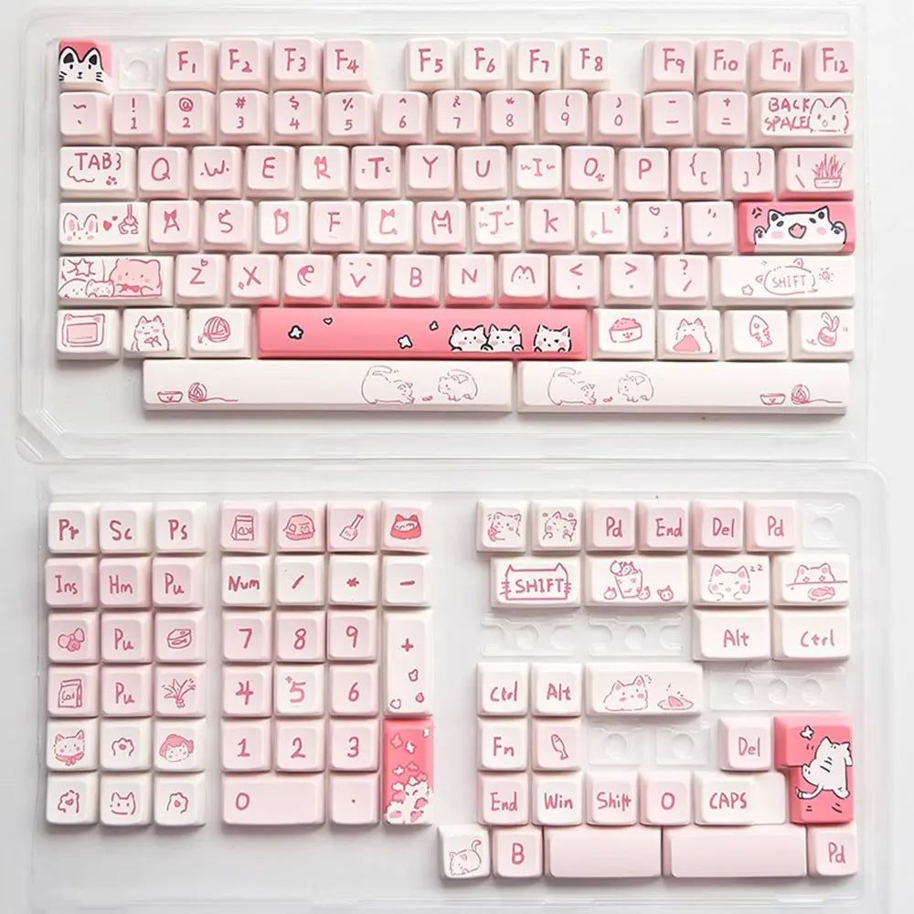 66/146 Keys MDA Profile Pink Cute Cat Keycaps For Gaming Mechanical Keyboard Mx Switch PBT Sublimation Customized DIY Key Caps