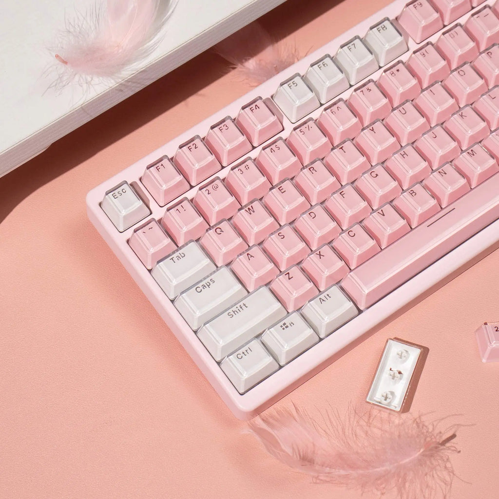 Crystal White Pink Jelly Keycaps OEM profile 104 Keys ABS Double shot keycaps set for MX Switches Mechanical Keyboard