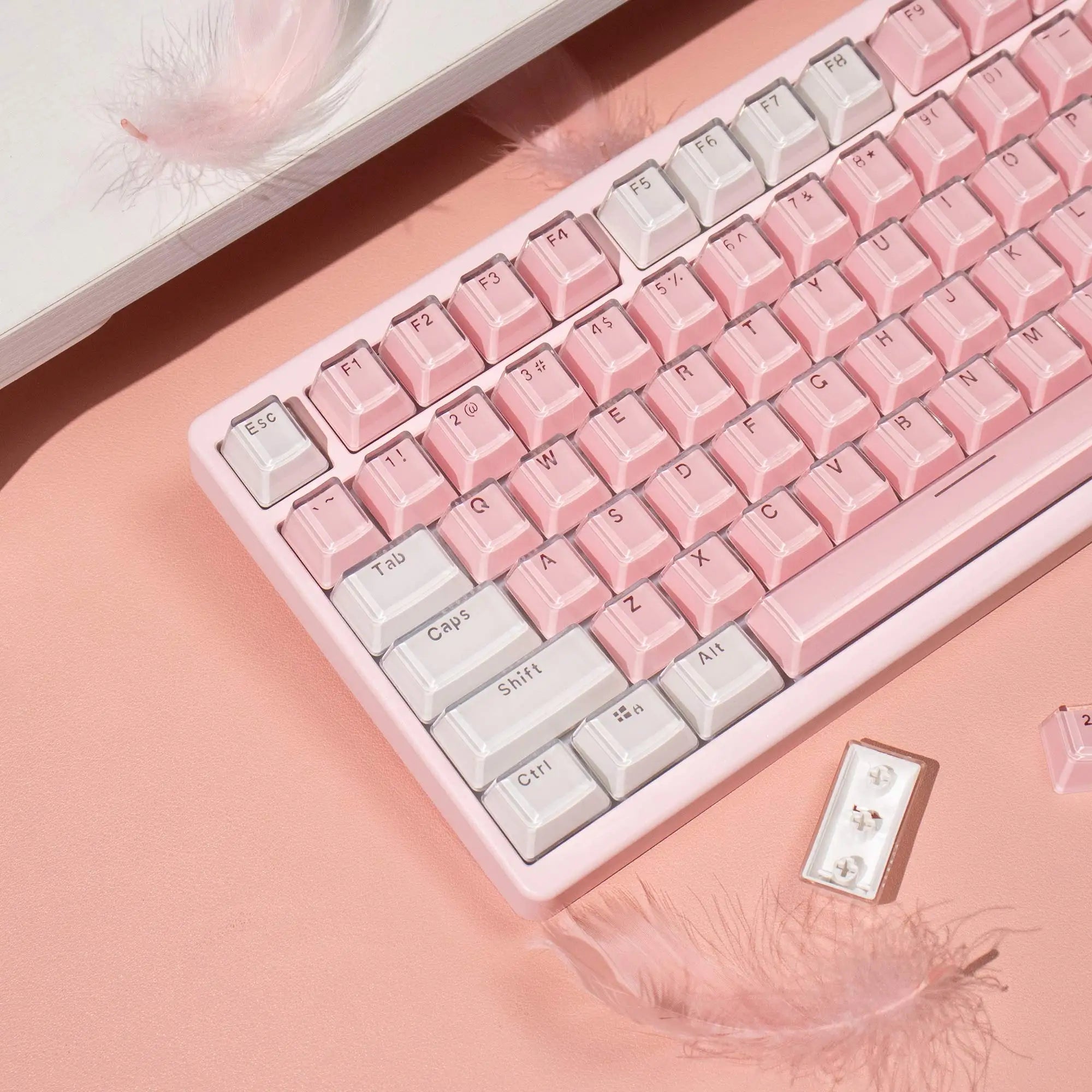 Crystal White Pink Jelly Keycaps OEM profile 104 Keys ABS Double shot keycaps set for MX Switches Mechanical Keyboard