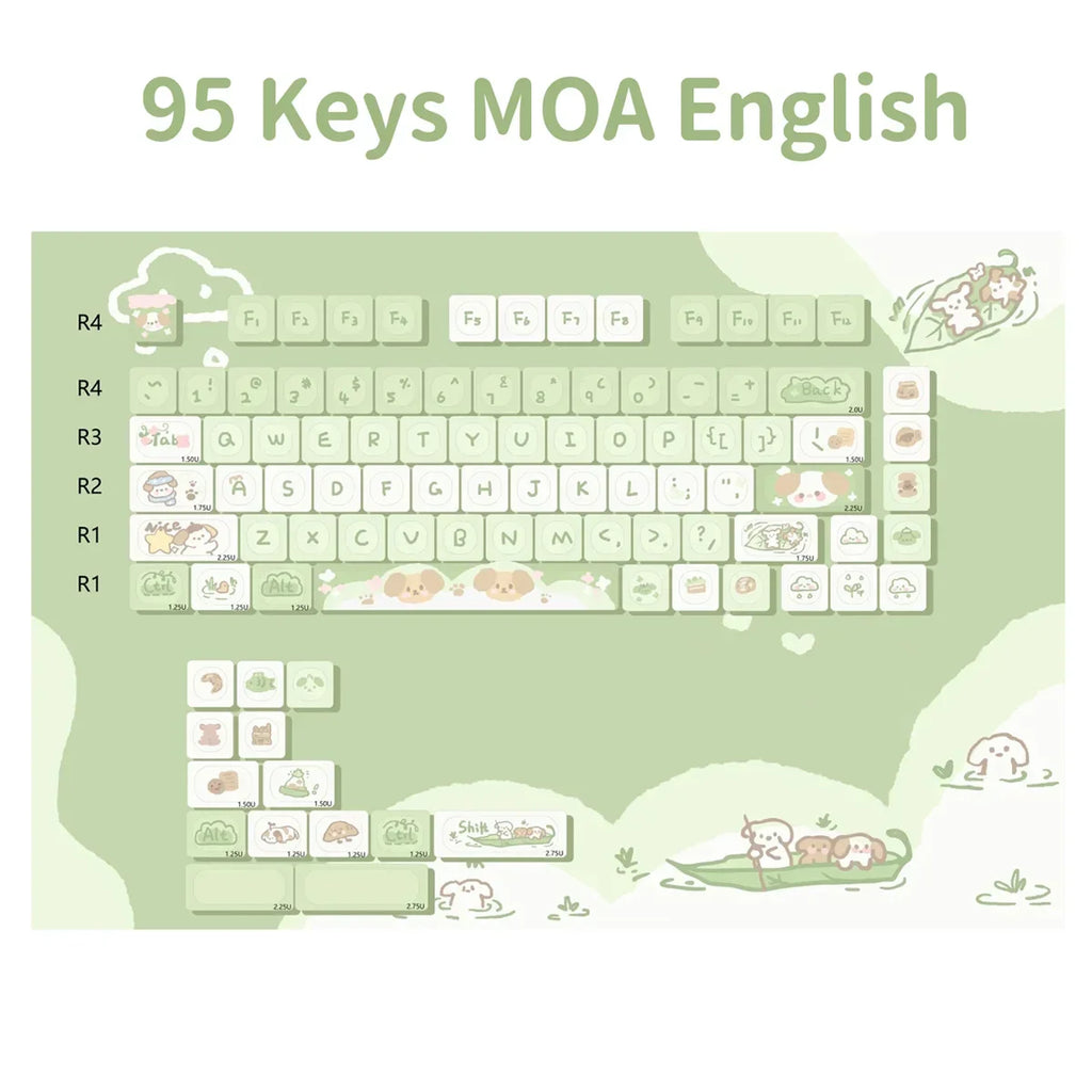 95Keys MOA Profile Cat Theme PBT Key Caps Pink Blue Puppy Cute  Keycaps for GK61 RK836 MX Switches Mechanical Keyboard
