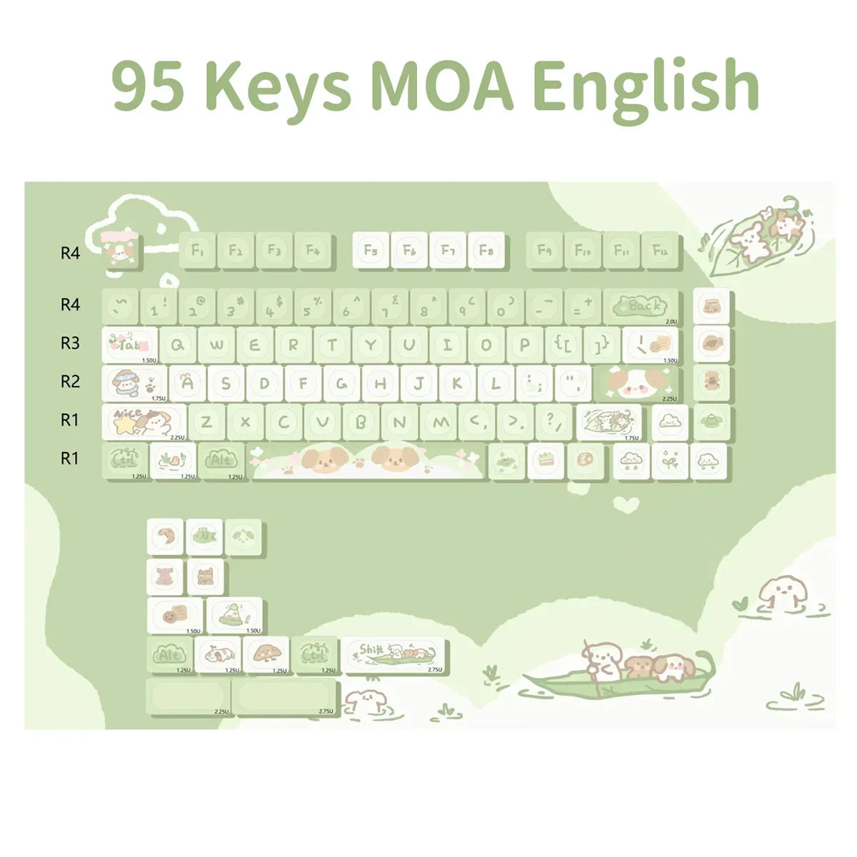 95Keys MOA Profile Cat Theme PBT Key Caps Pink Blue Puppy Cute  Keycaps for GK61 RK836 MX Switches Mechanical Keyboard