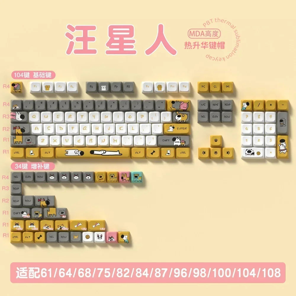 MDA Cartoon Personalized Keycap Set PBT Large Set Creative for MX Switch 60/84/90/104/108 Gaming Mechanical Keyboards