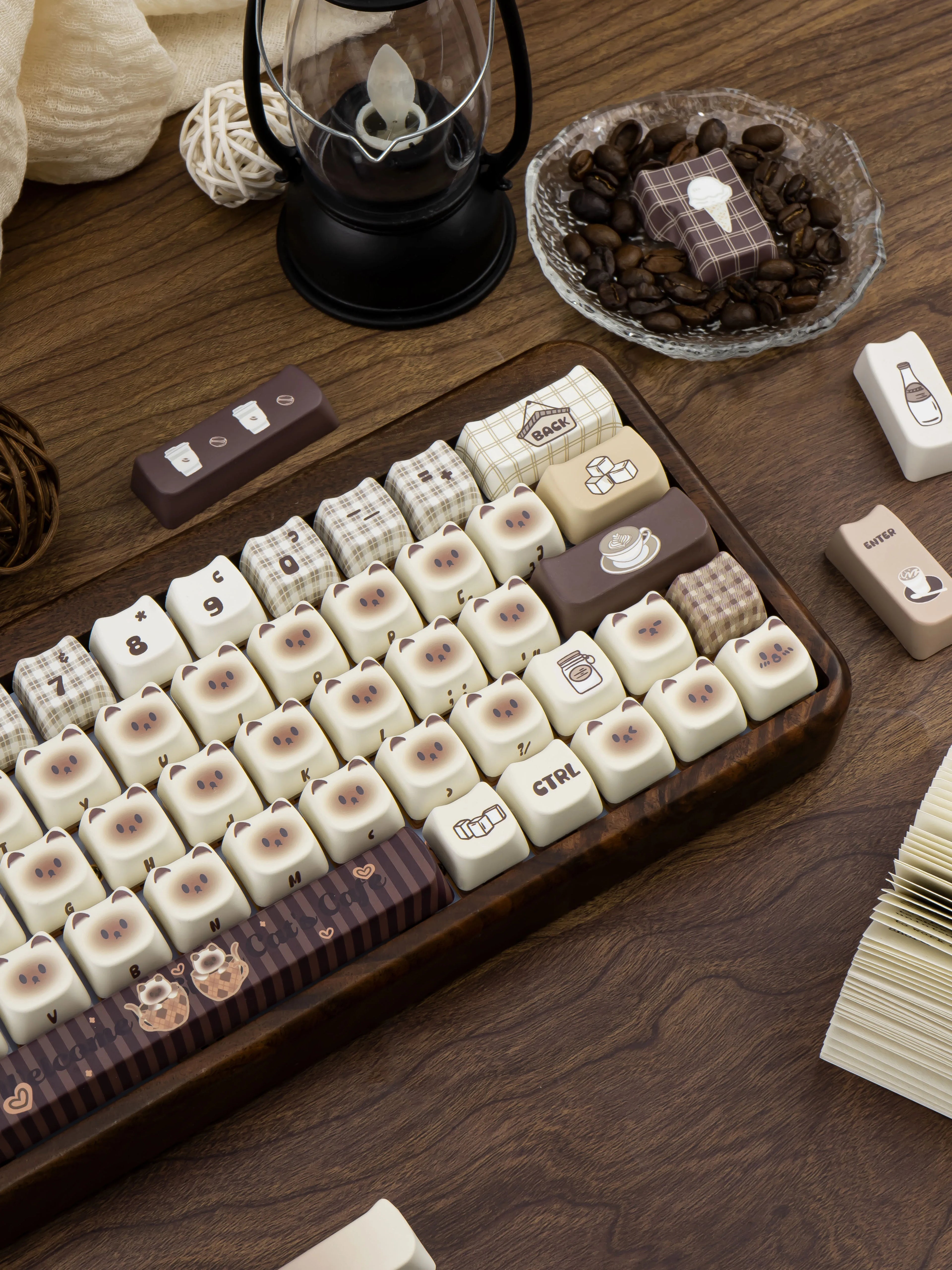 Siamese Cat Cafe Keycap Cherry MAO Profile Cute Cat Head PBT Keycaps Original White Brown Personalized Mechanical Keyboard Caps