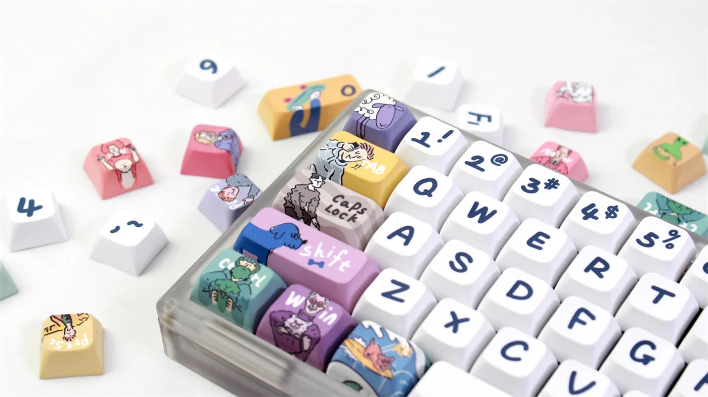 Kjeow Sea Wave Theme Keycaps PBT HM XDA Profile Cartoon Surfer 123 Keys Dye-Sublimation for Custom Mechanical Gaming Keyboard