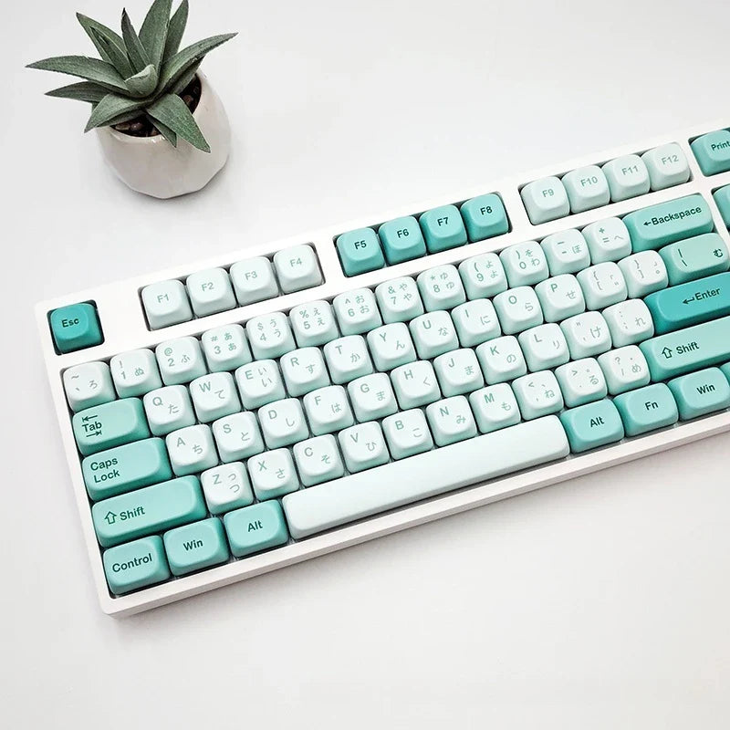 Keycap Mint Cool Cyan Series Moa Height 125 Pieces Full Set Pbt Material Color Blocked Mechanical Keyboard Thermal Sublimation ﻿
