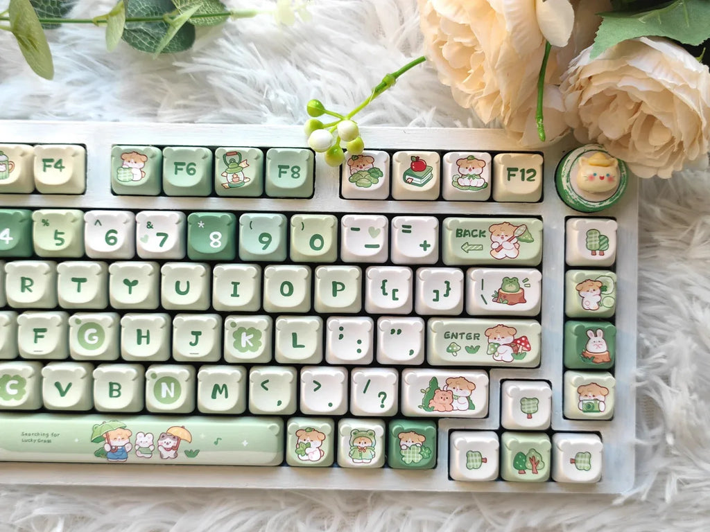 Cute Kawaii Bear Keycap EAO Pink Purple Expression Pbt For Diy Mechanical Keyboard Side Engraved Iso/Ansi Layout Cute Cat Keycap