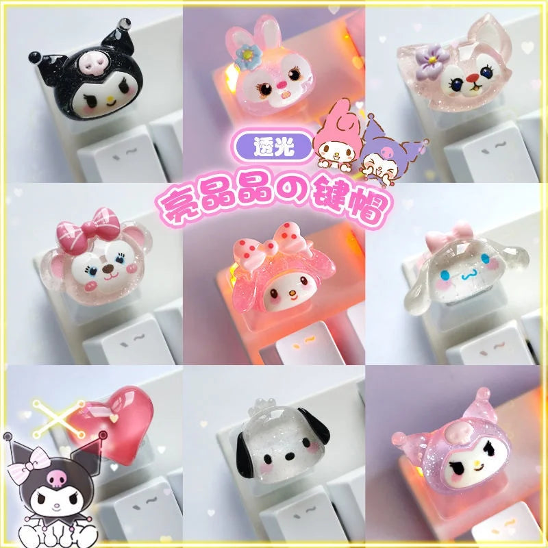 Diy Sanrio Translucent Keycap for Cross Axis Mechanical Keyboards Female Love Kuromi Key Cover