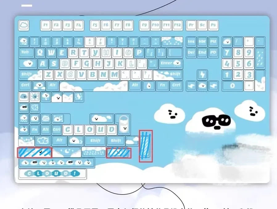 Cute Cloud Theme Keycaps MOA Profile 138 Keys Blue Key Cap Square PBT Alice Keycaps Thermal Sublimation Mechanical Keyboard Cap