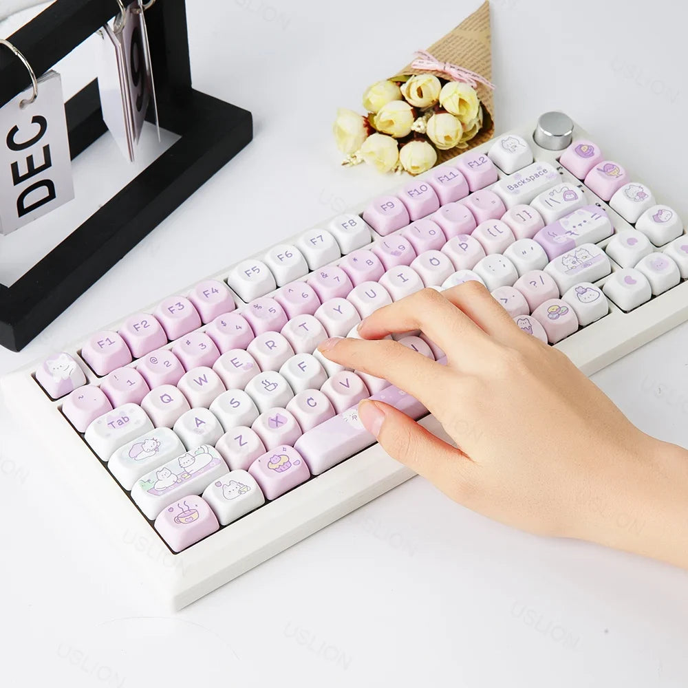 95/132 Keys Cute Cartoon Animals Theme Keycaps MAO Profile DIY PBT Dye Sublimation Key Caps for Mechanical Keyboard MX Switch