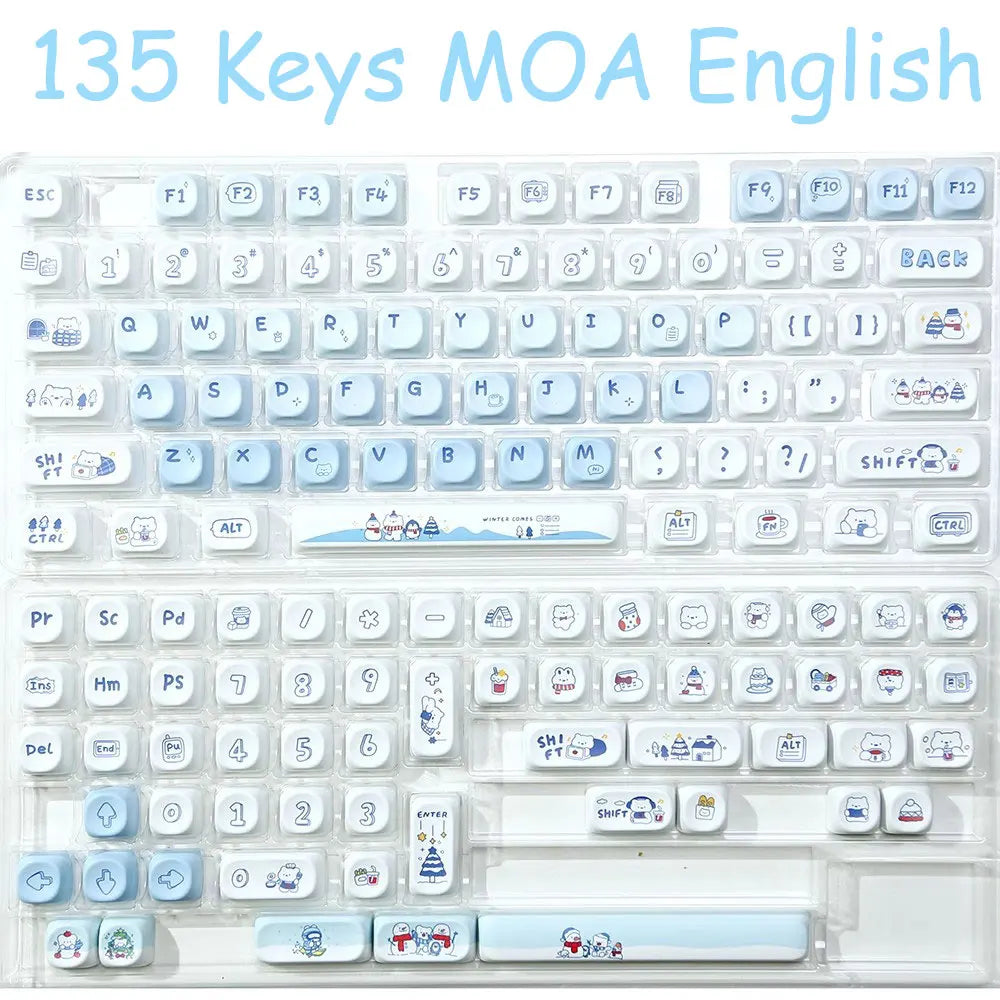135 Keys MOA Profile Keycaps Winter Bear Theme PBT Keycaps For MX Switch Mechanical keyboard Dye Sublimation Blue White key Caps