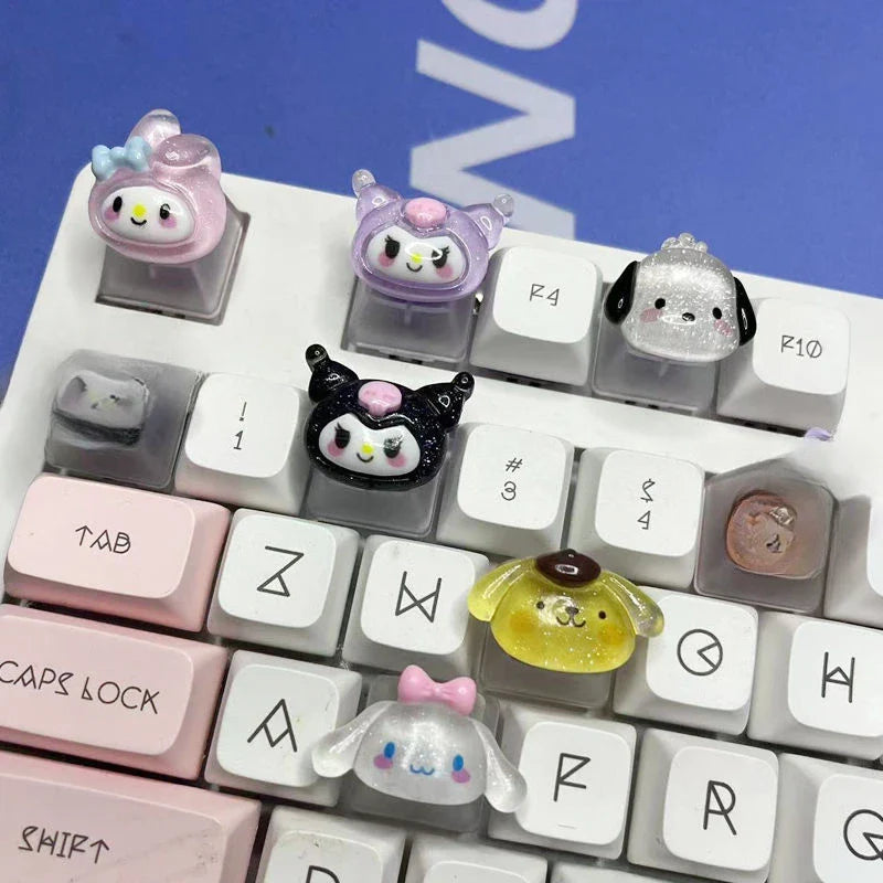 Sanrio anime Pom Purin keycap mechanical keyboard Melody Kuromi cartoon cute girl translucent keycap New Year's gift