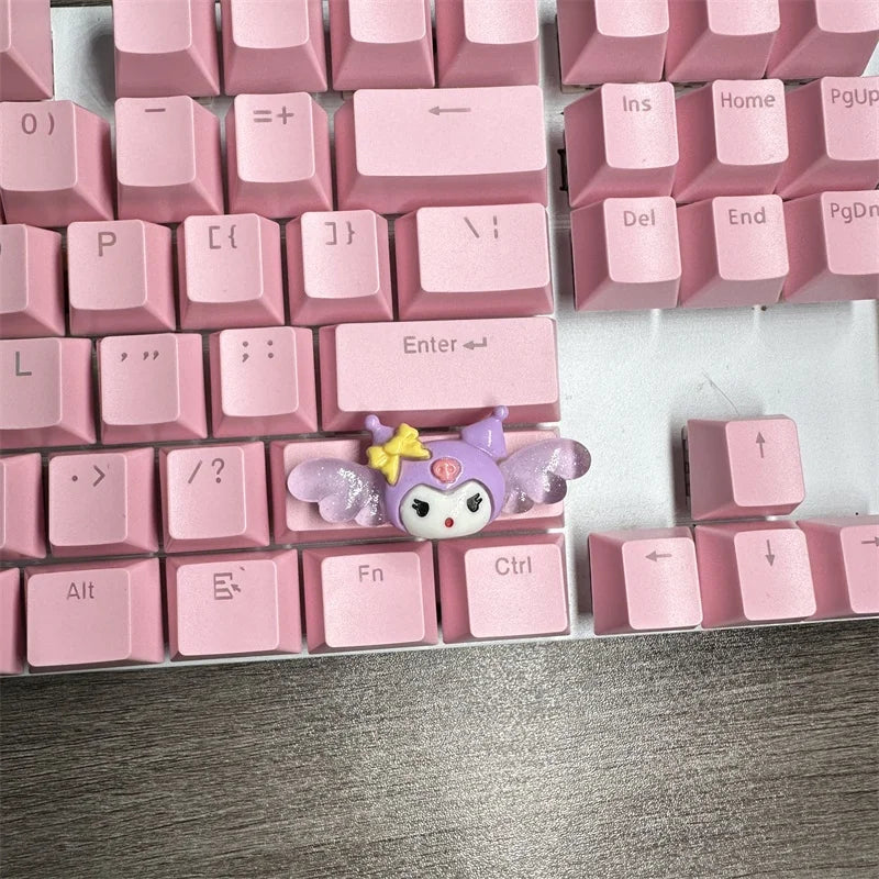 DIY Cute Cartoon Hello Kt Kuromi Keycap 6.25u Spacebar Gaming Mechanical Keyboard Cross Axis Pink White Keycap 2.75 Shift Keycap