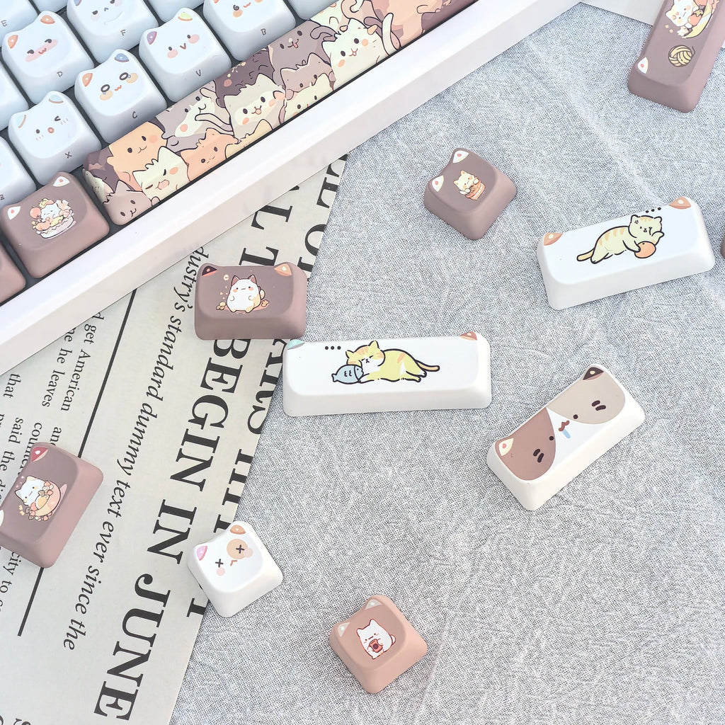 Cute Meow Keycaps Cat Head MAO Profile PBT Square Key Cap Thermal Sublimation Mechanical Keyboard Keycap Cat Set For Girls Gift