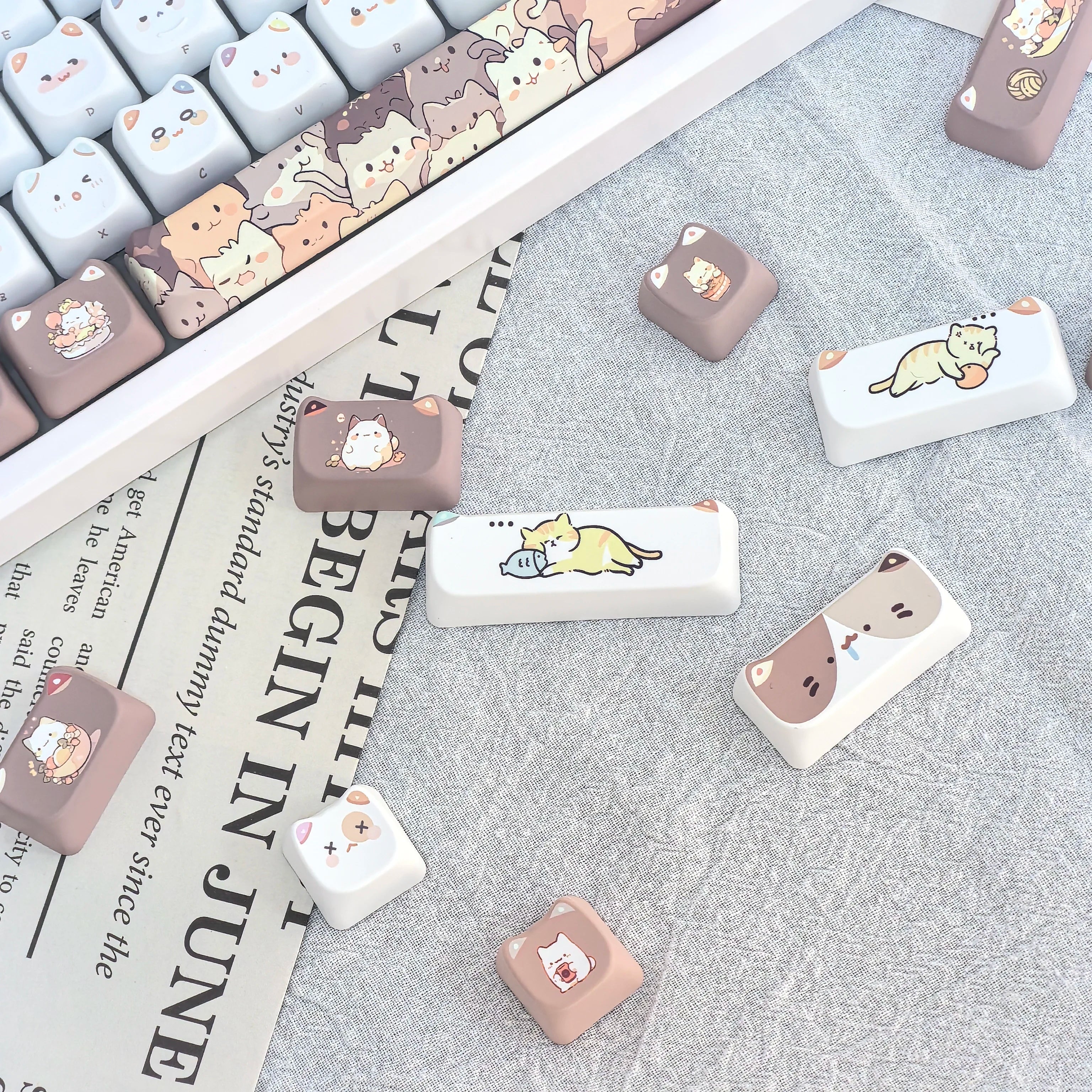Cute Meow Keycaps Cat Head MAO Profile PBT Square Key Cap Thermal Sublimation Mechanical Keyboard Keycap Cat Set For Girls Gift