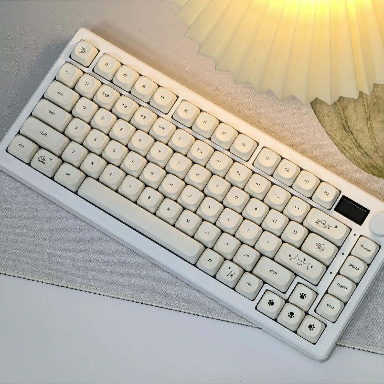 Simple Milky White Cute Cat Theme Keycap 124Keys PBT Sublimation MOA Profile Round Ball Caps Korean Mechanical Keyboard Keycaps