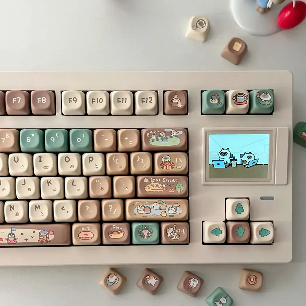 Cute Keycap Cocoa Bean Milk PBT Five-Sided Sublimation XOA Personalized Ball Cap DIY Mechanical Keyboard Keycaps Keycap Set