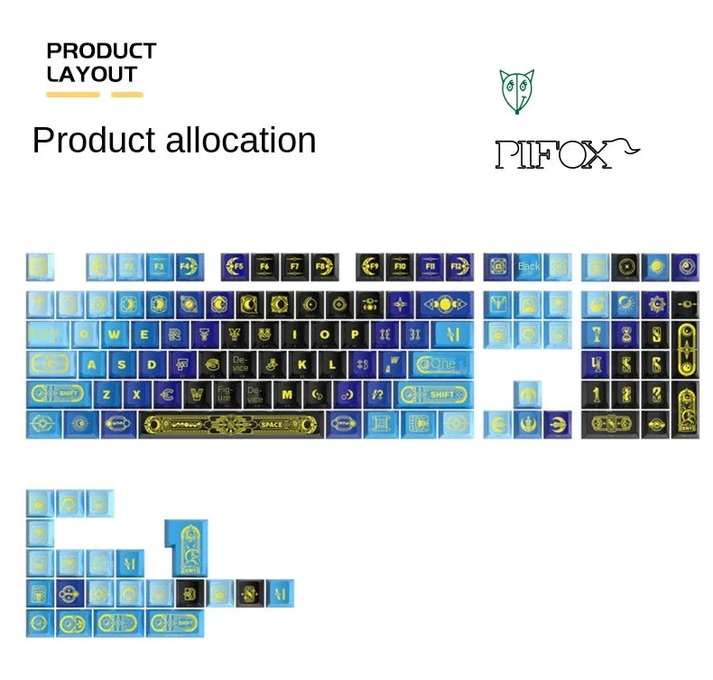 PIIFOX PBT OEM Thermal Sublimation Keyboard Keycaps 130 Keys Mirana Translucent Side  Customized Sculpture Accessories Esports