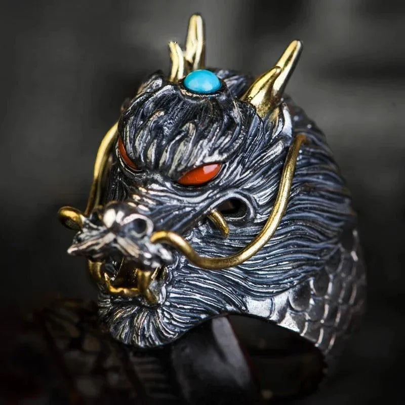 Devil Ram Horns Skull Open Ring for Men's Retro Satanic Cross Religious Amulet Jewelry