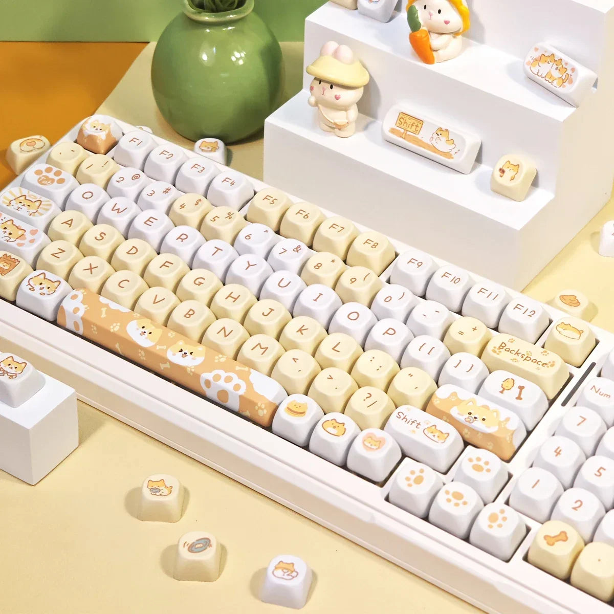 95Keys MOA Profile Cat Theme PBT Key Caps Pink Blue Puppy Cute  Keycaps for GK61 RK836 MX Switches Mechanical Keyboard