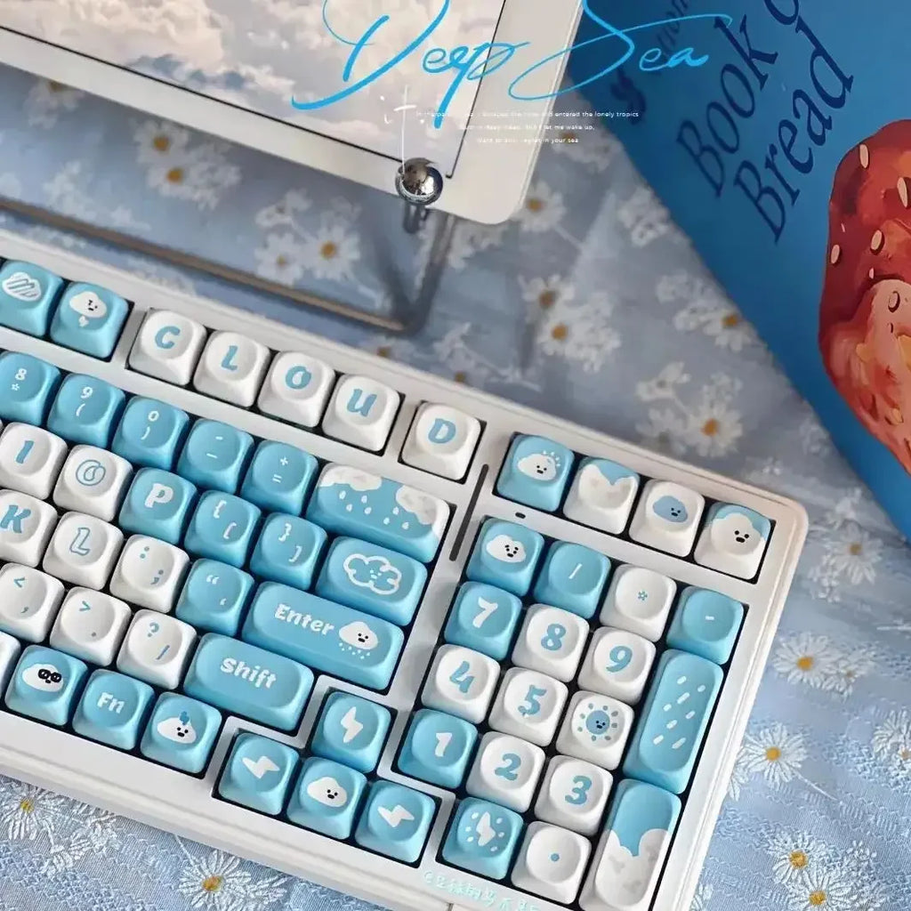 Cute Cloud Theme Keycaps MOA Profile 138 Keys Blue Key Cap Square PBT Alice Keycaps Thermal Sublimation Mechanical Keyboard Cap