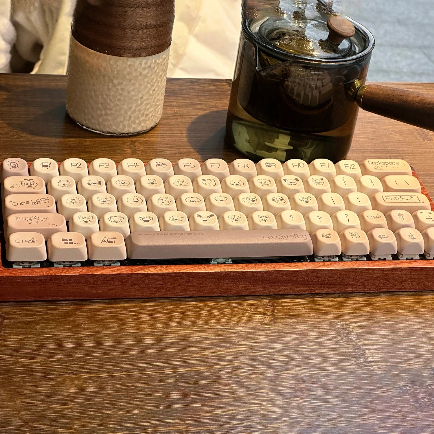 Cute Coffee Dog Theme Keycaps Set QX3 Cherry Profile Keycaps for Mechanical Keyboard Accessories Gift Cute Keyboard Keycaps Set