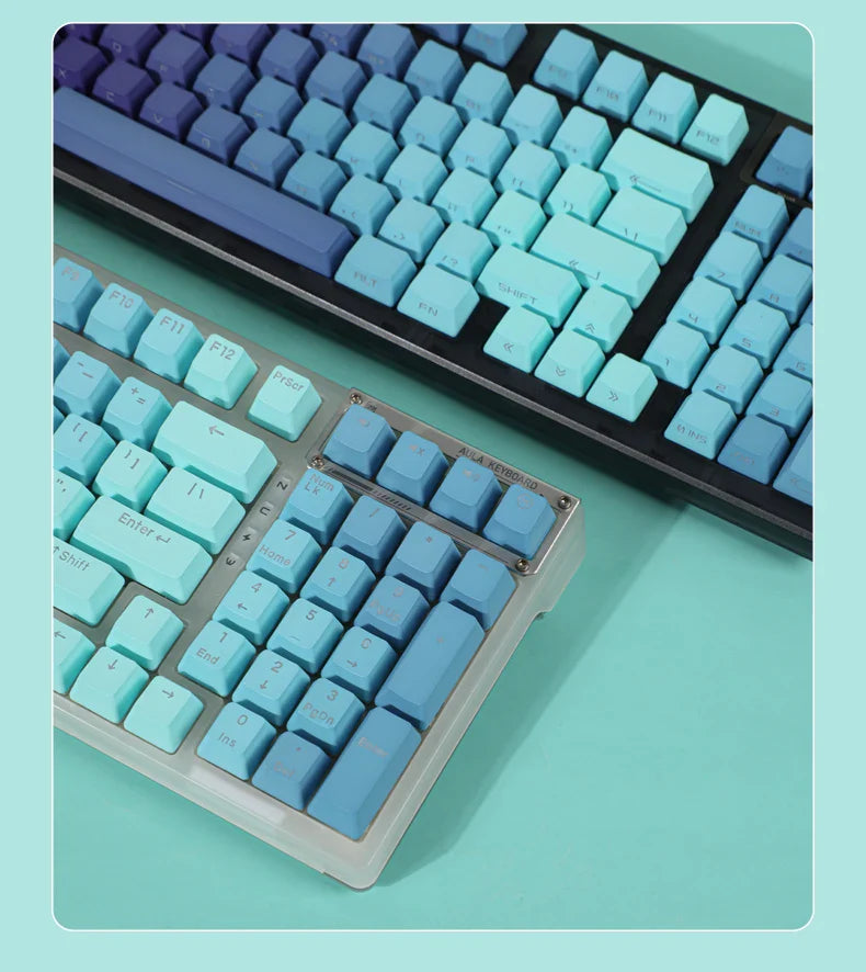 Green Lotus Gradient Keycaps Backlit Transparent Keycap OEM Profile PBT Side/Top Print Key Cap For MX Switch Mechanical Keyboard