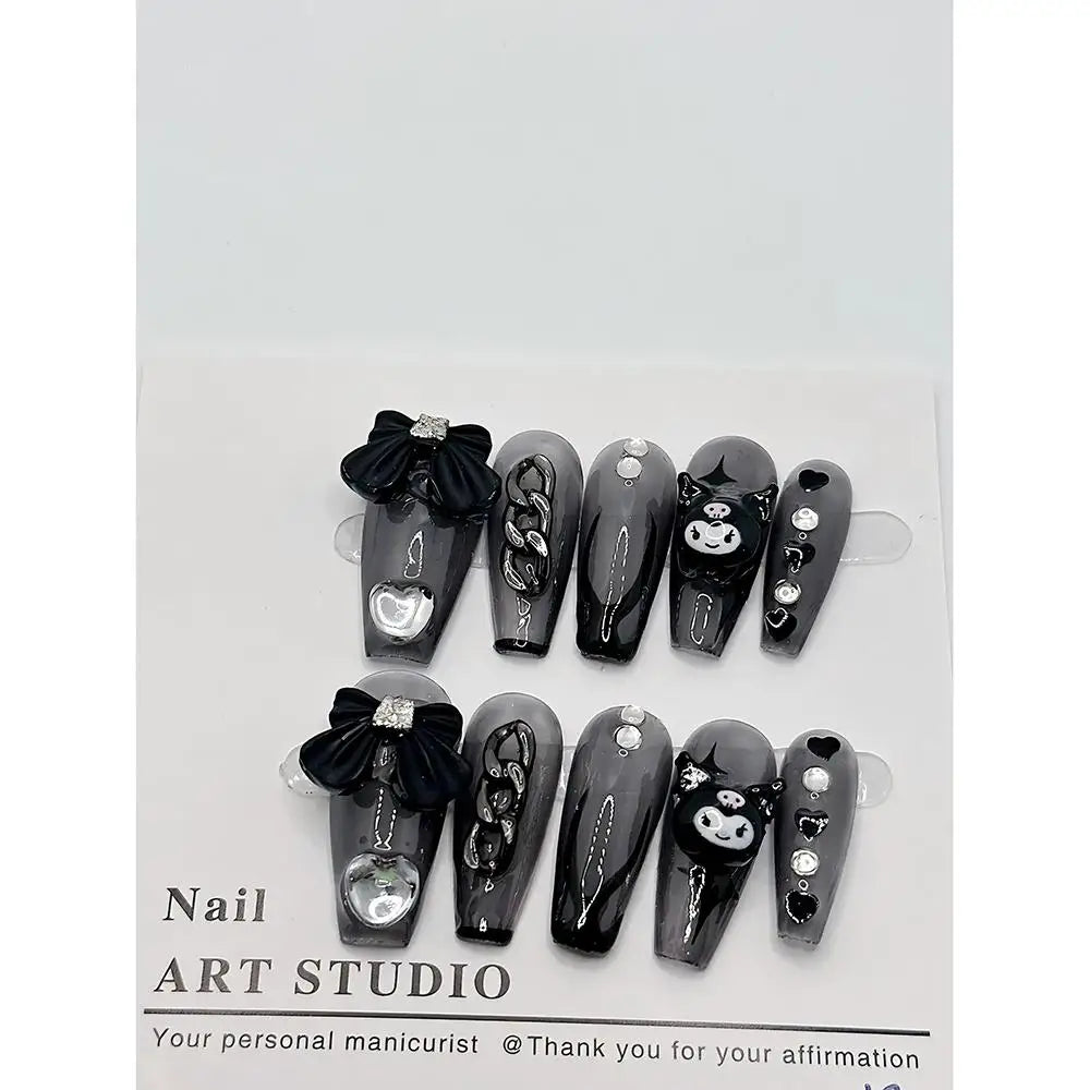 Cute Handmade Long Coffin Shape Fake Nail Kawaii Sanrio Hello Kitty Cinnamoroll Kuromi My Melody Detachable Nail Holiday Gift