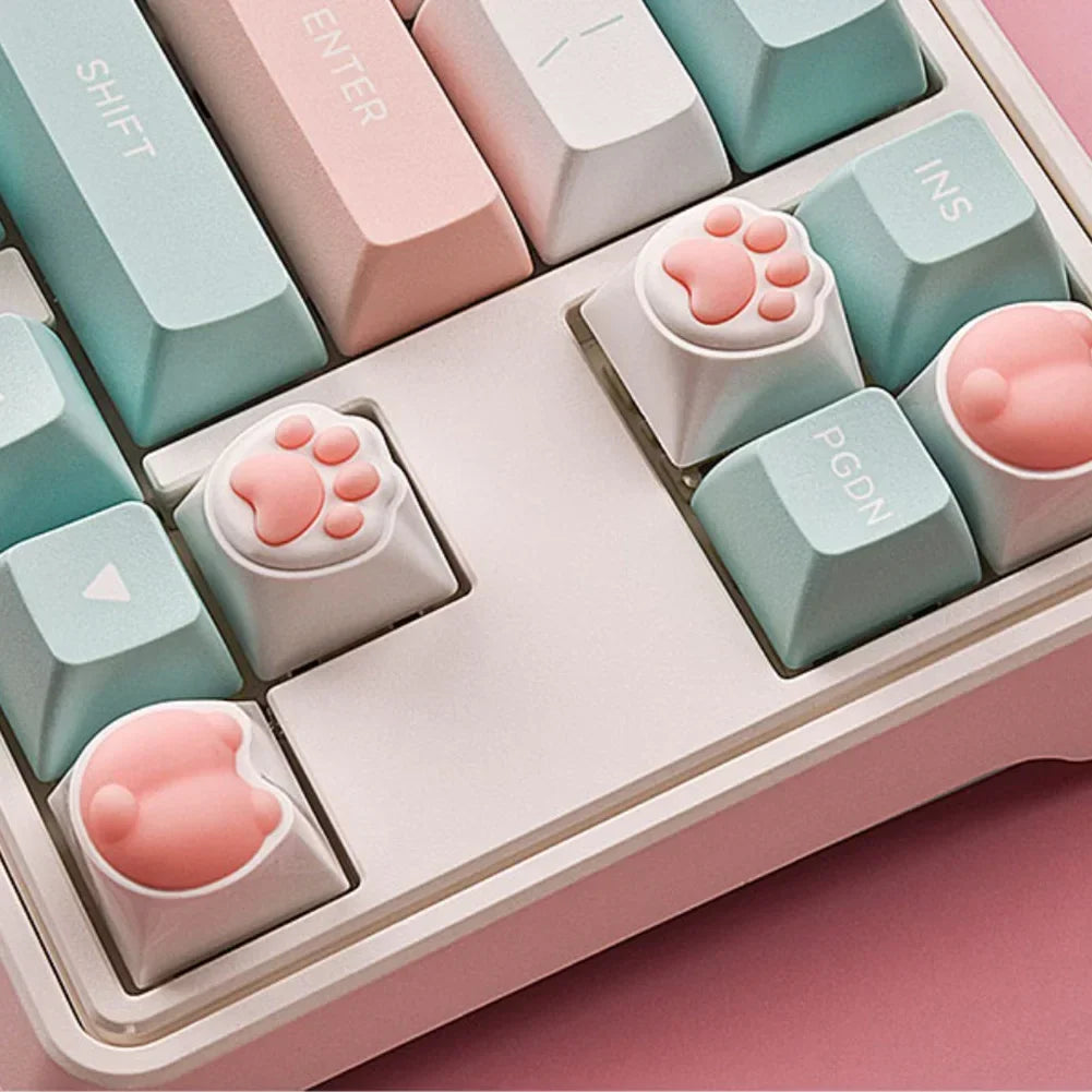 4Pcs Pink Color 3D Cute Cat Paw Keycaps For Mechanical Keyboard Cherry MX Switch DIY Custom Key Cap Soft Silicone Keycup Artisan