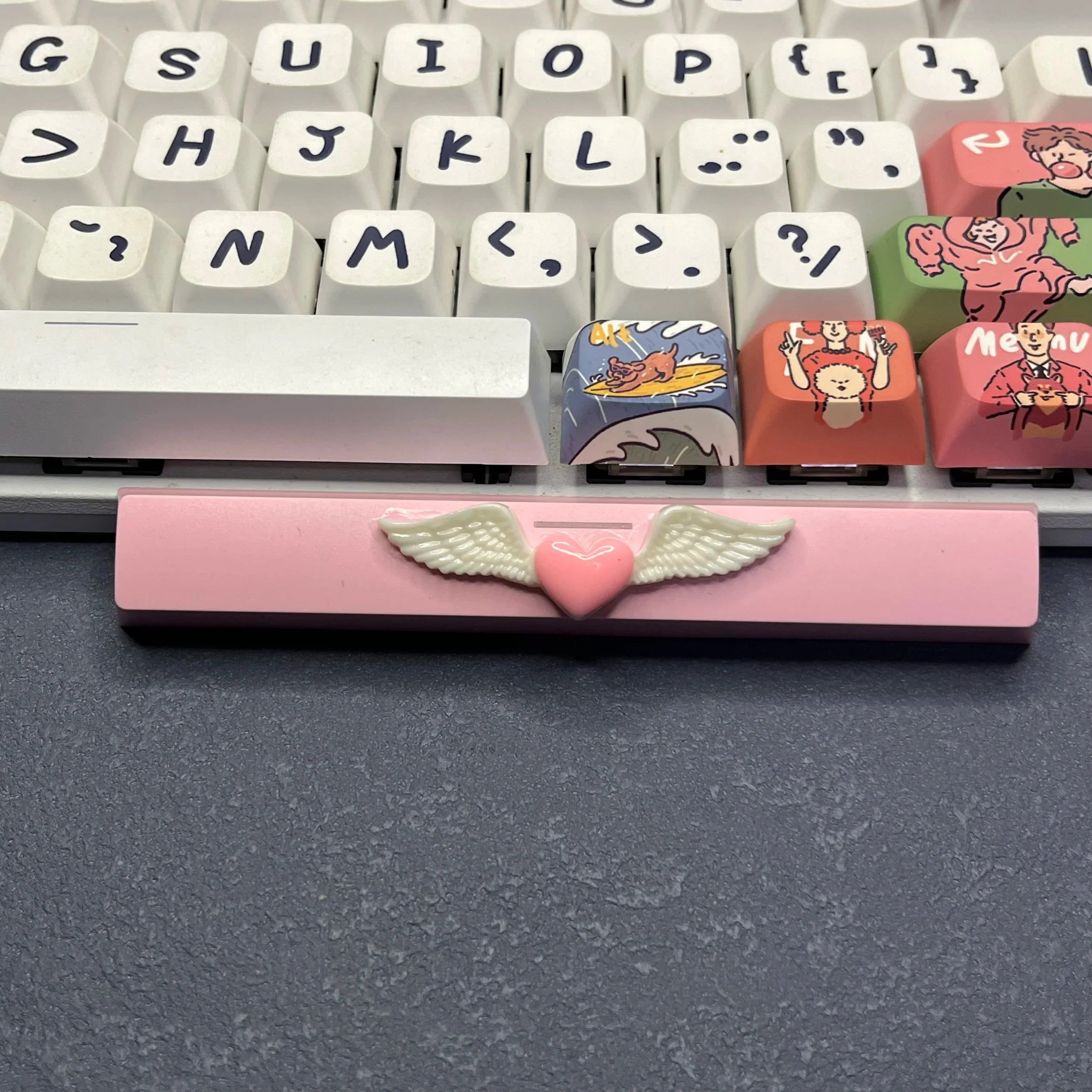 DIY Cute Magic Love Wings Keycap 6.25u Spacebar Game Mechanical Keyboard Cross Axis Pink Bow Keycap
