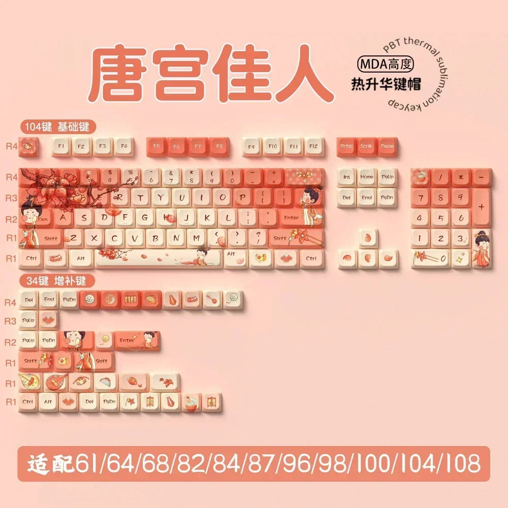 MDA Cartoon Personalized Keycap Set PBT Large Set Creative for MX Switch 60/84/90/104/108 Gaming Mechanical Keyboards