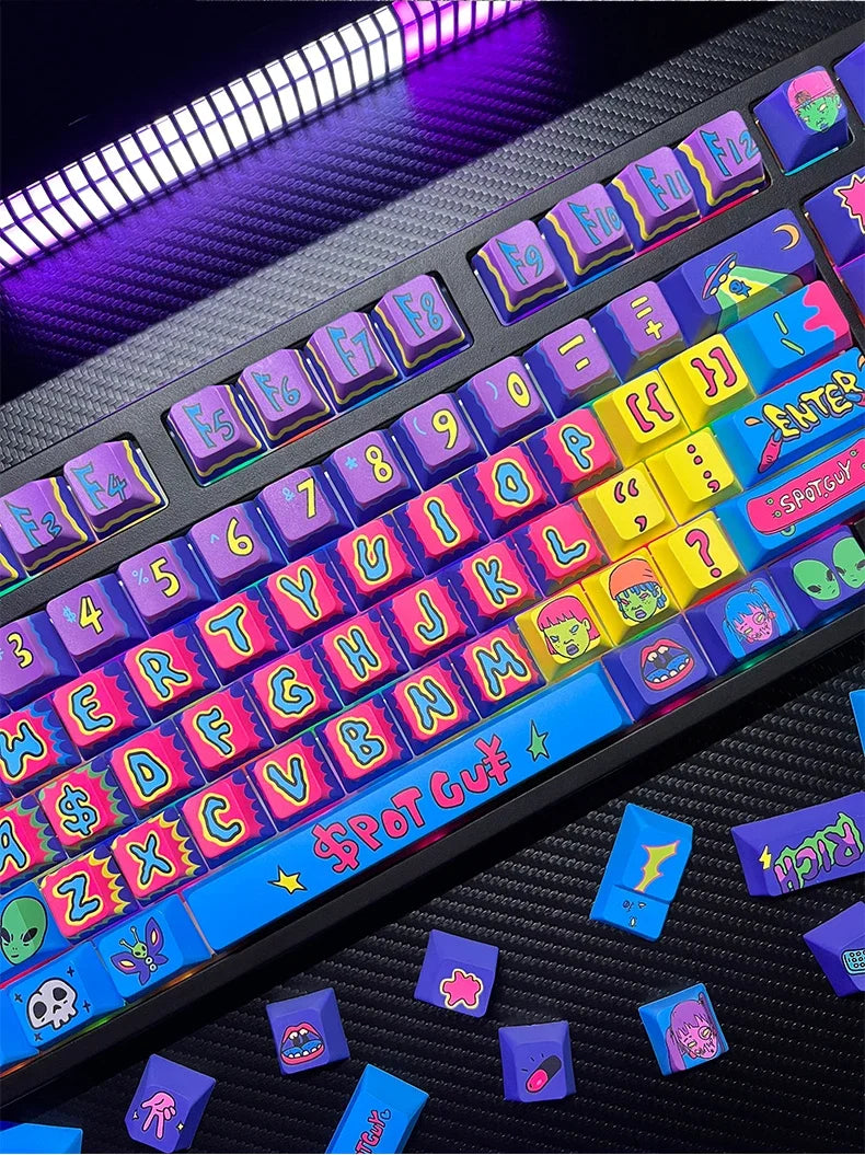 PIIFOX SPOTGUY Jointly 《Quiet&Cool》 PBT Original Profile Keycaps 5-Sided Heat Sublimation 146 Keys Custom  Keyboard Replacement